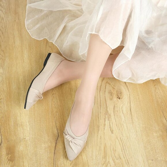 Women's Pointed Toe Knit Flats Comfortable Lightweight Dressy Casual Shoes - Picture 9 of 9